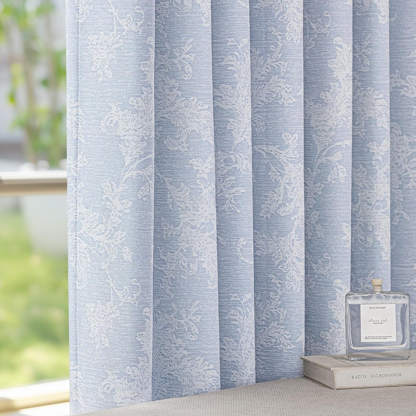FMFUNCTEX Beige Floral Jacquard Blackout Curtains 96 Inches Long for Bedroom, Scroll Flower Chenille Farmhouse Curtains for Living Room Darkening Thermal Insulated Grommet Window Drapes 2 Panels