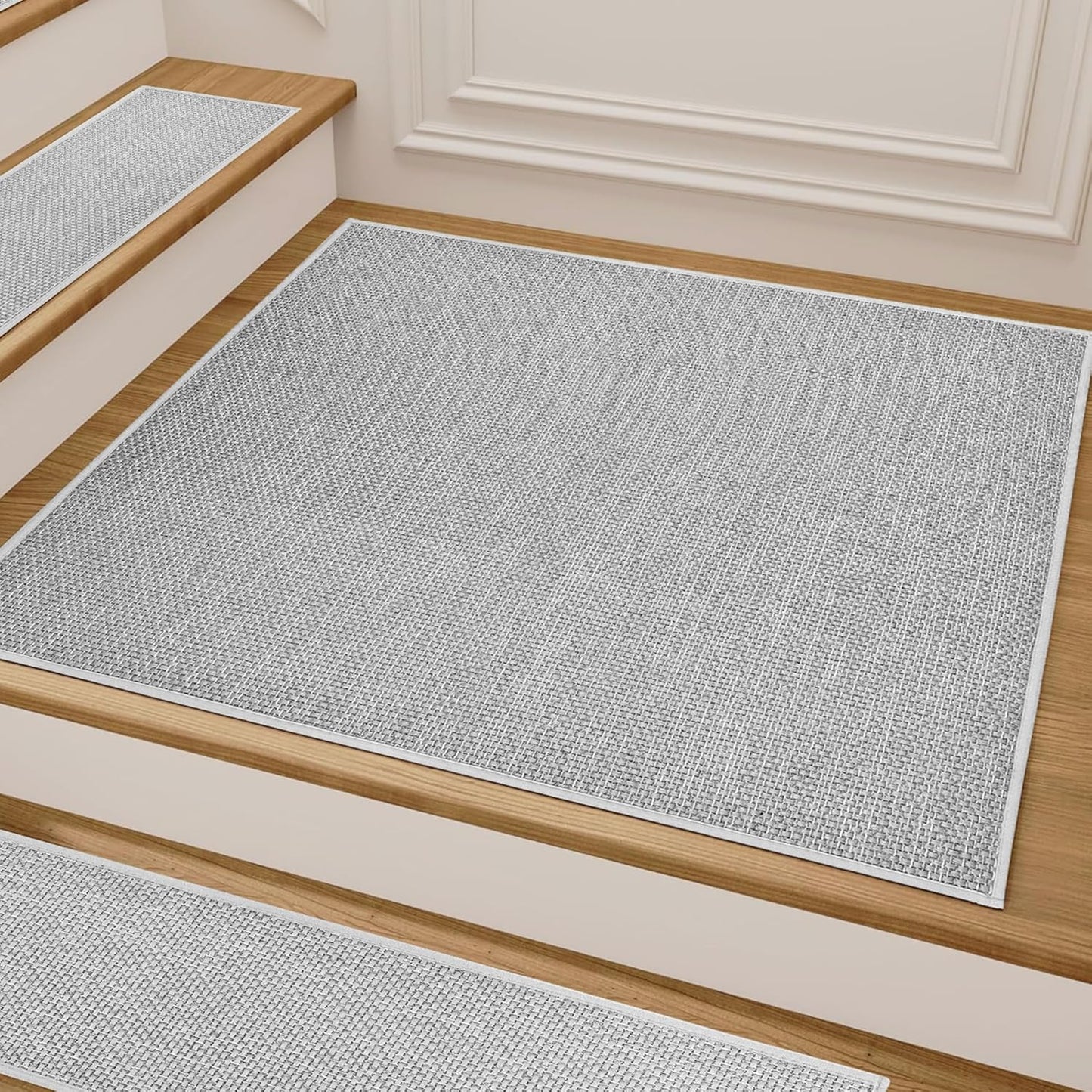 15pcs Stairs Treads and 1 Landing Carpet, Breathable Chenille Stair Carpet Non Slip for Wooden Steps Rubber Backing Stairs Runner Indoor Treads Stair Covers Mat 8"X30" and 30"X30"