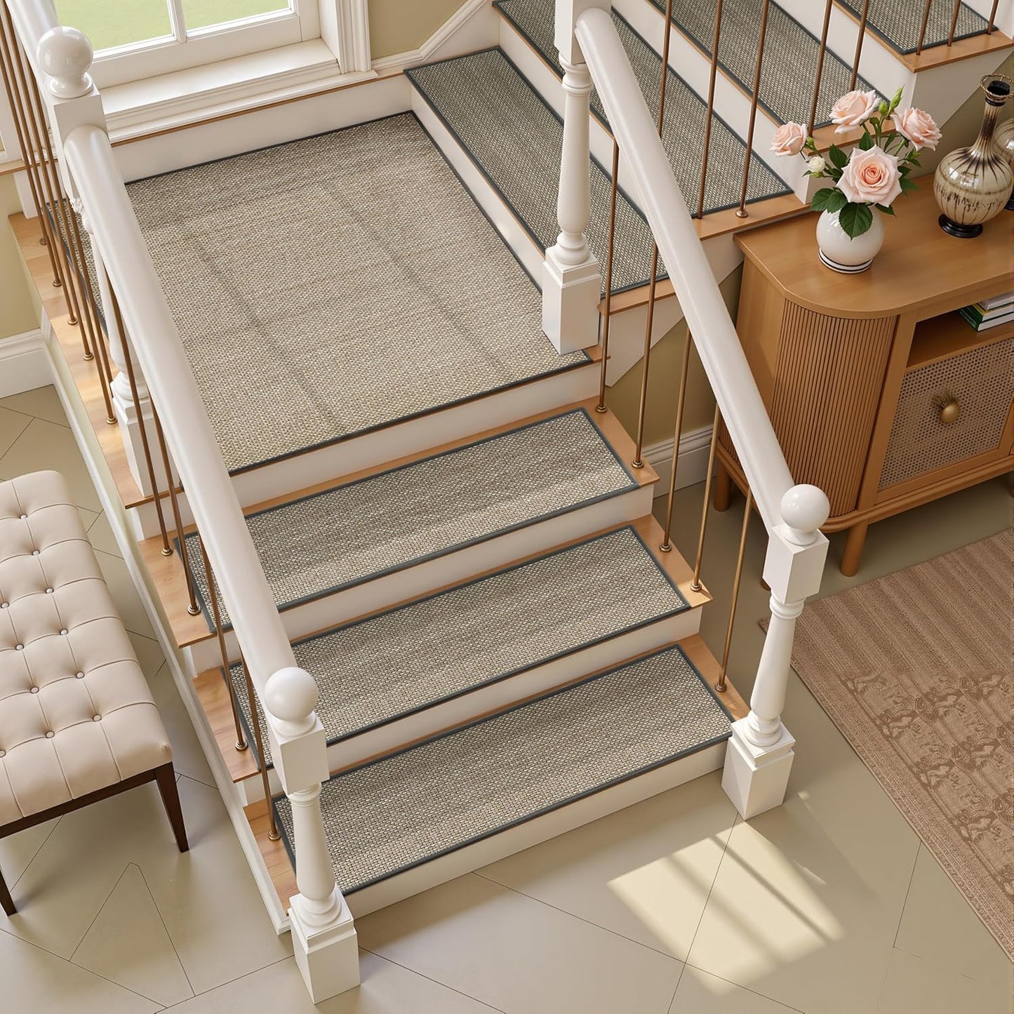15pcs Stairs Treads and 1 Landing Carpet, Breathable Chenille Stair Carpet Non Slip for Wooden Steps Rubber Backing Stairs Runner Indoor Treads Stair Covers Mat 8"X30" and 30"X30"
