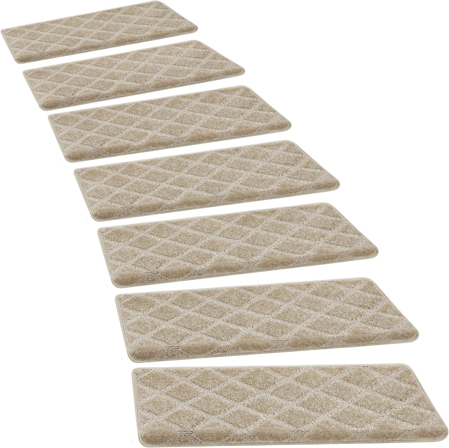 PURE ERA Bullnose Carpet Stair Treads Set Tape Free Non-Slip Indoor Stair Protectors Pet Friendly Rugs Covers Soft Skid Resistant Washable Reusable 9.5" x 30"(14 Pieces,Cream Gray)
