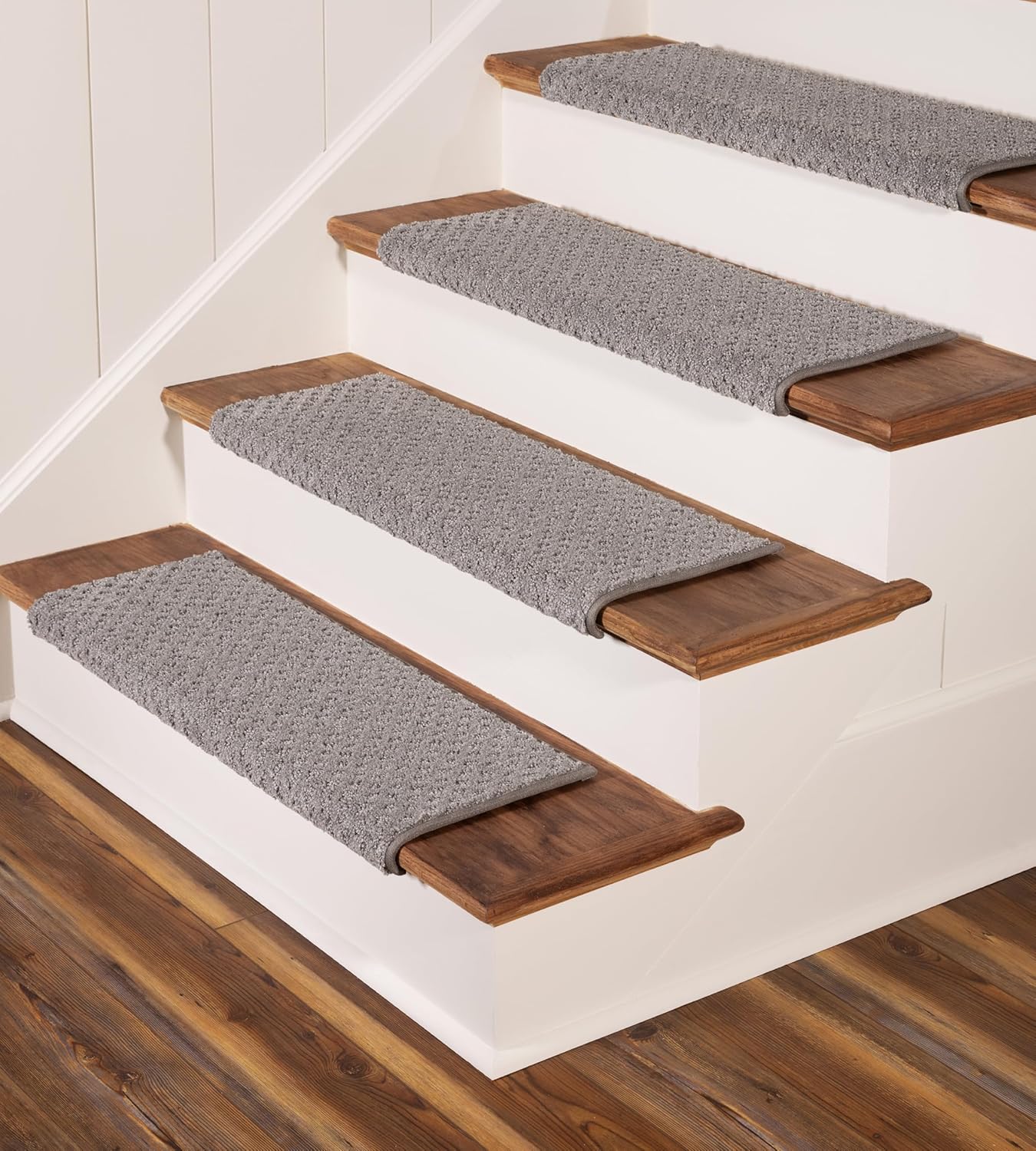 Oak Valley Designs™ Rounded Bullnose Carpet Stair Treads - Anti Slip Indoor Stair Mats for Wooden Stairs, Style: Bayside Charm, Crystal Canyon 27" W X 9.75" D (Set of 14)