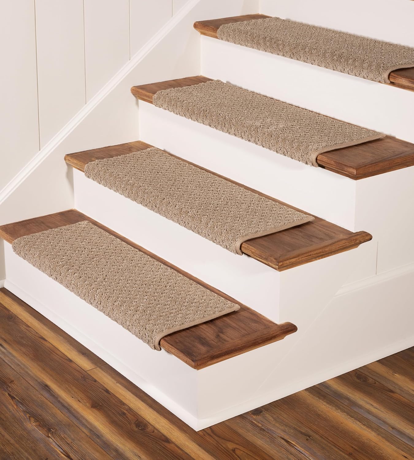 Oak Valley Designs™ Rounded Bullnose Carpet Stair Treads - Anti Slip Indoor Stair Mats for Wooden Stairs, Style: Bayside Charm, Crystal Canyon 27" W X 9.75" D (Set of 14)