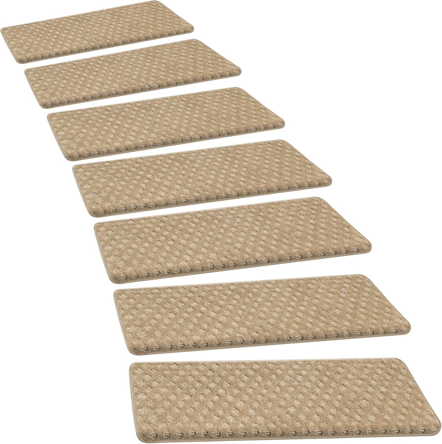 PURE ERA Bullnose Carpet Stair Treads Set Tape Free Non-Slip Indoor Stair Protectors Pet Friendly Rugs Covers Soft Skid Resistant Washable Reusable 9.5" x 30"(14 Pieces,Cream Gray)