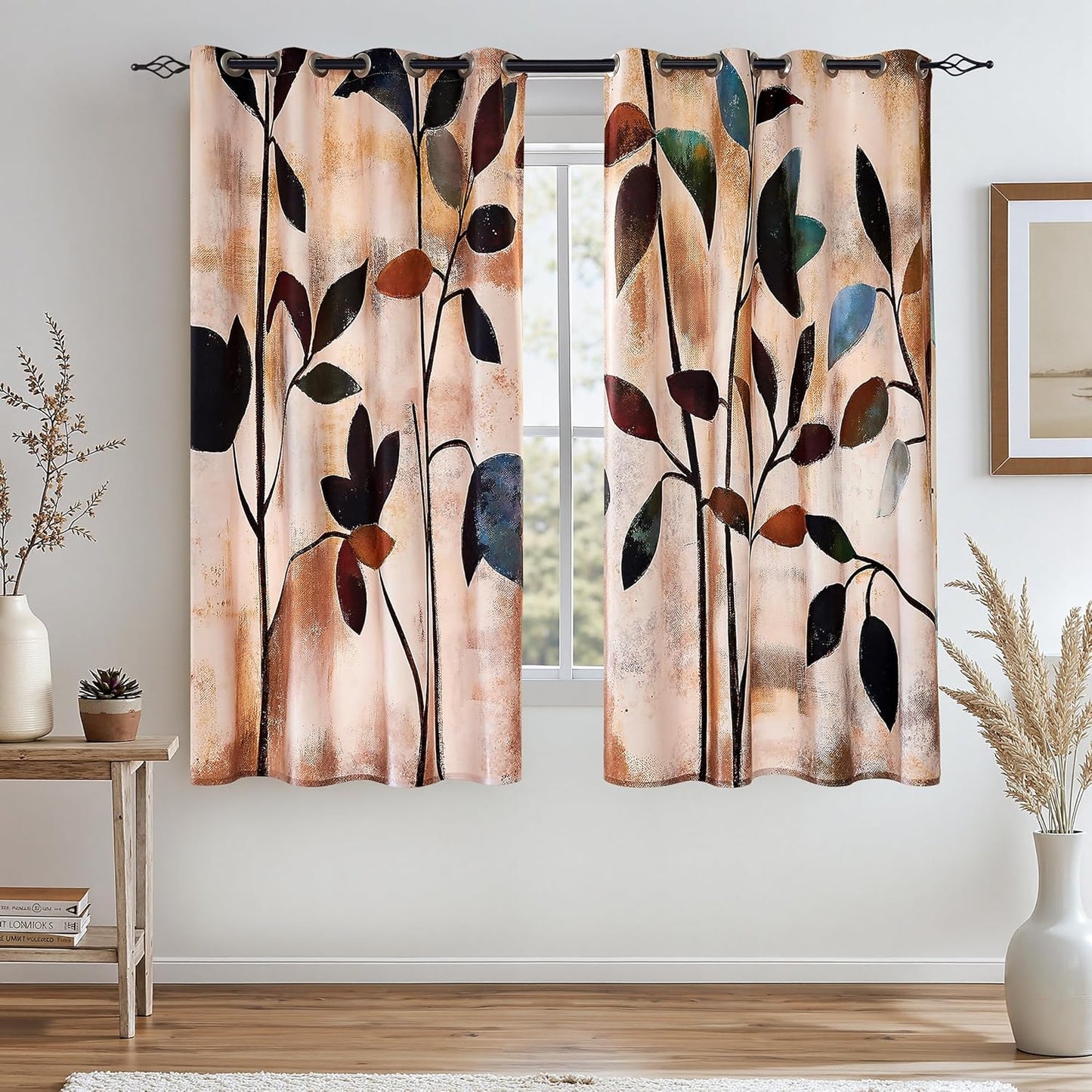 SUBRTEX Blackout Curtains 52Wx84L, Room Darkening Floral Curtains, Thermal Insulated 2 Panels Window Drapes, Boho Farmhouse Curtains for Living Room Bedroom Window Treatments, Blue