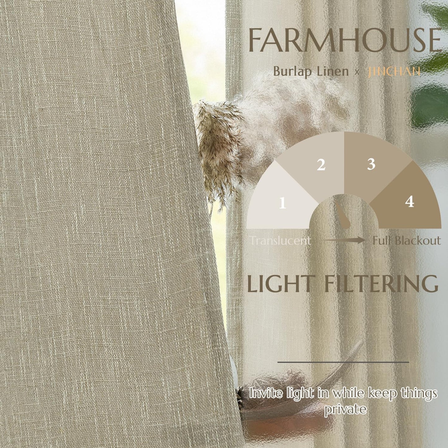 JINCHAN Burlap Look Blackout Curtains, 84 Inch Lined Linen Look Panels for Bedroom & Living Room, Darkening Window Curtains, Taupe, 2 Panels