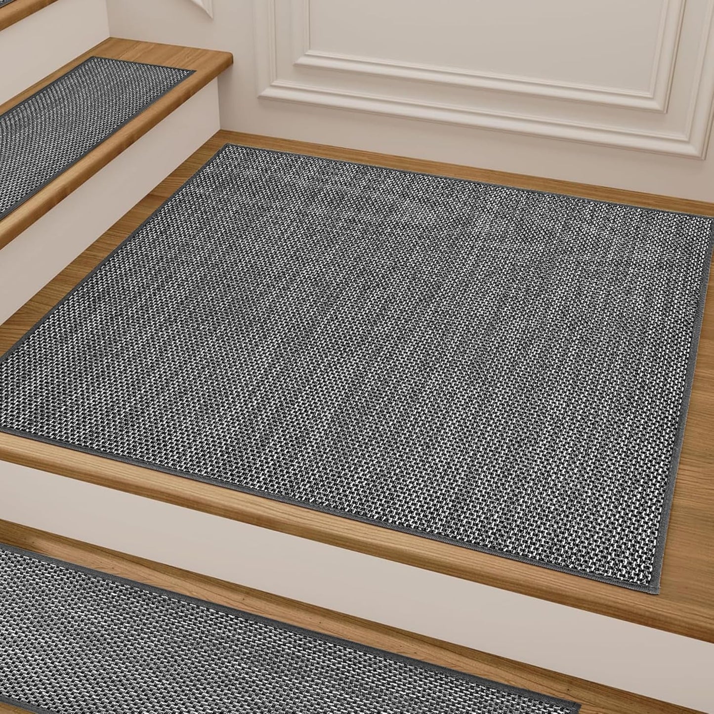 15pcs Stairs Treads and 1 Landing Carpet, Breathable Chenille Stair Carpet Non Slip for Wooden Steps Rubber Backing Stairs Runner Indoor Treads Stair Covers Mat 8"X30" and 30"X30"