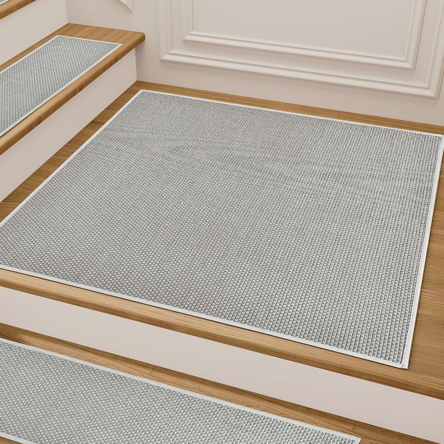 15pcs Stairs Treads and 1 Landing Carpet, Breathable Chenille Stair Carpet Non Slip for Wooden Steps Rubber Backing Stairs Runner Indoor Treads Stair Covers Mat 8"X30" and 30"X30"