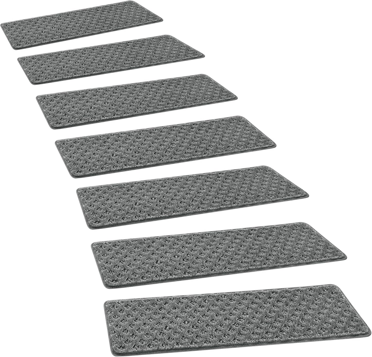 PURE ERA Bullnose Carpet Stair Treads Set Tape Free Non-Slip Indoor Stair Protectors Pet Friendly Rugs Covers Soft Skid Resistant Washable Reusable 9.5" x 30"(14 Pieces,Cream Gray)