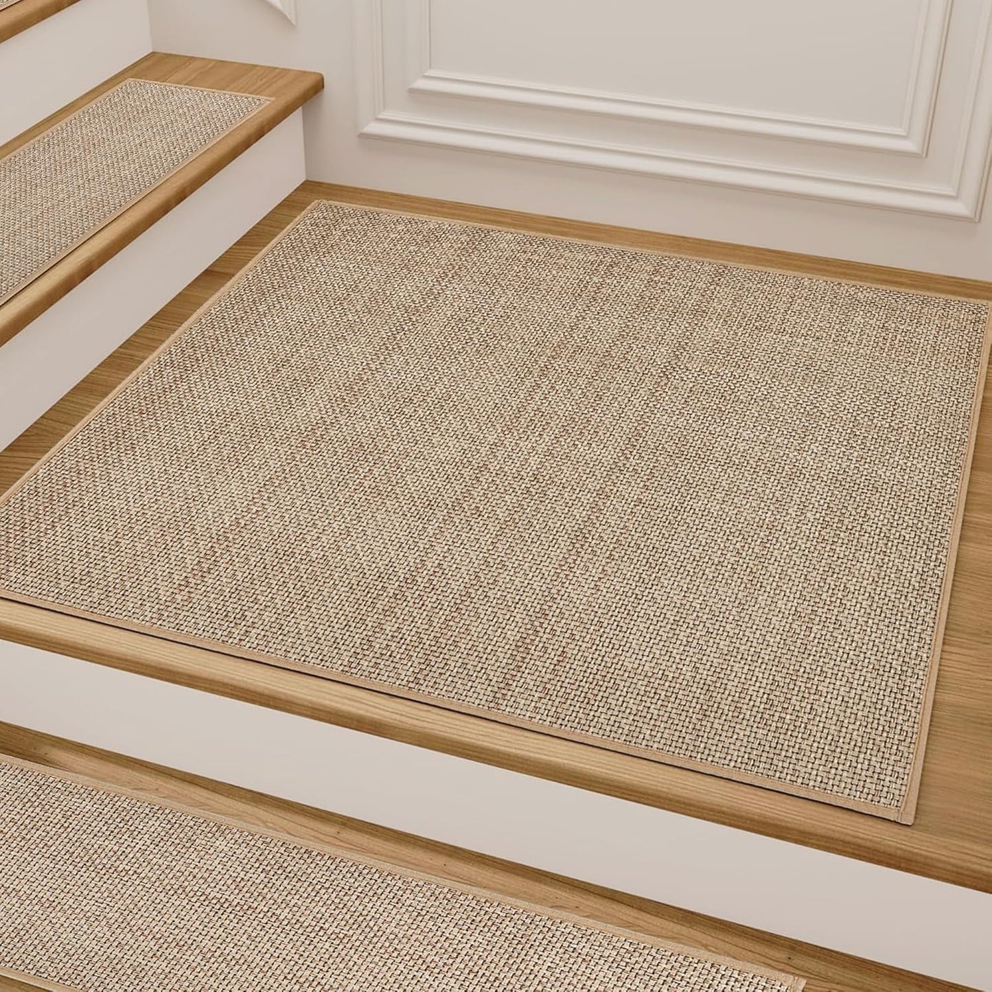 15pcs Stairs Treads and 1 Landing Carpet, Breathable Chenille Stair Carpet Non Slip for Wooden Steps Rubber Backing Stairs Runner Indoor Treads Stair Covers Mat 8"X30" and 30"X30"