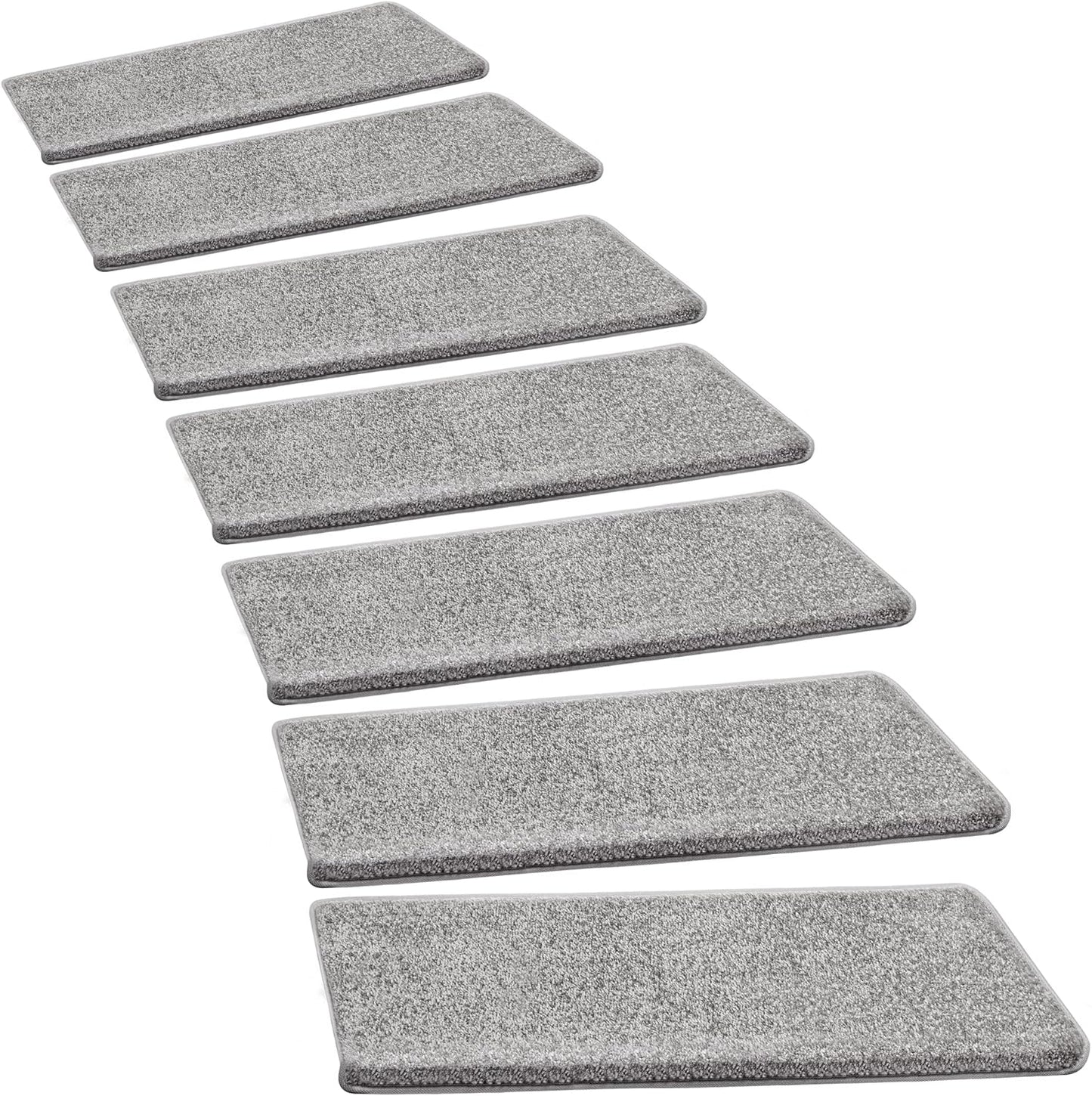 PURE ERA Bullnose Carpet Stair Treads Set Tape Free Non-Slip Indoor Stair Protectors Pet Friendly Rugs Covers Soft Skid Resistant Washable Reusable 9.5" x 30"(14 Pieces,Cream Gray)