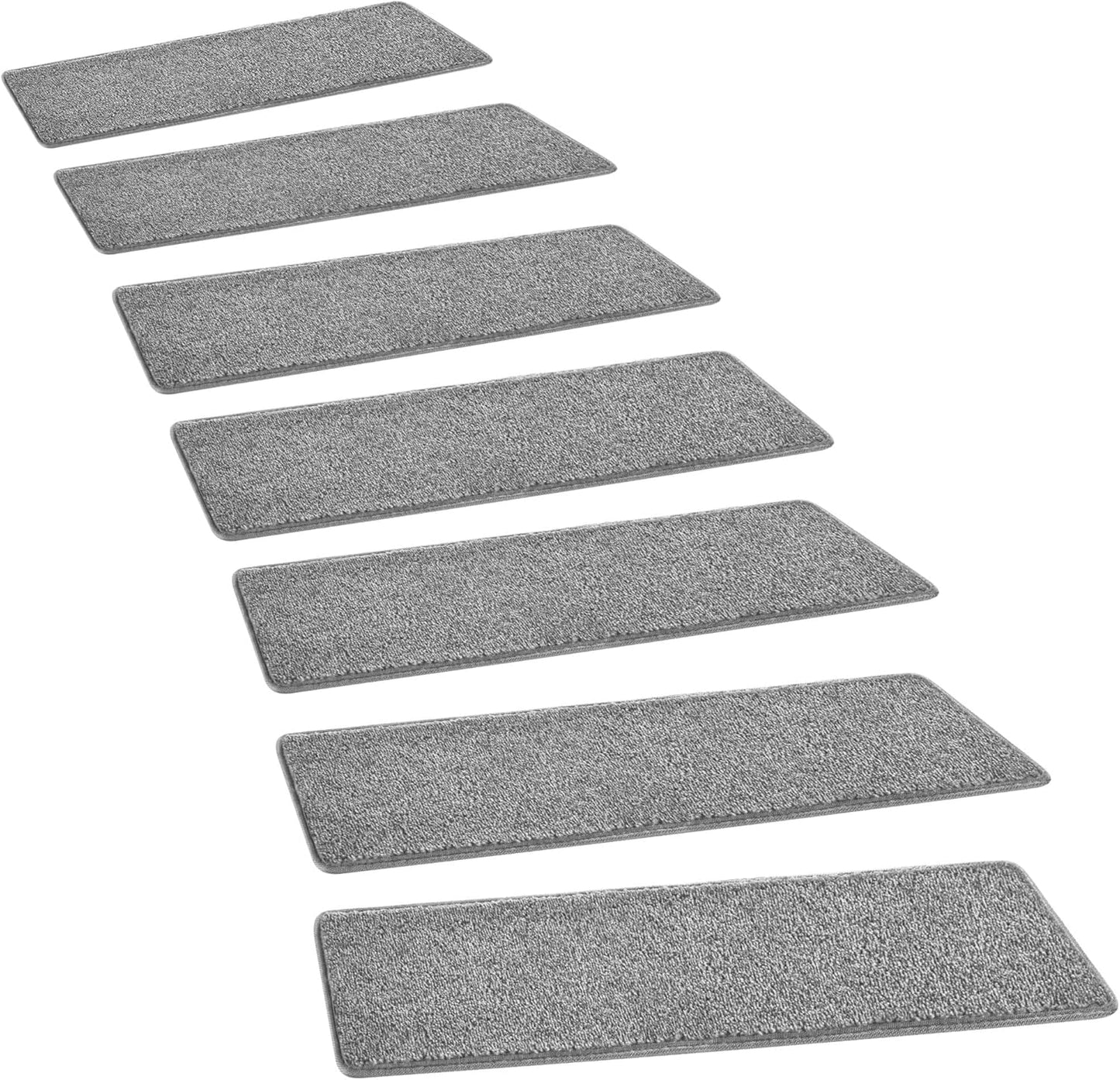 PURE ERA Bullnose Carpet Stair Treads Set Tape Free Non-Slip Indoor Stair Protectors Pet Friendly Rugs Covers Soft Skid Resistant Washable Reusable 9.5" x 30"(14 Pieces,Cream Gray)