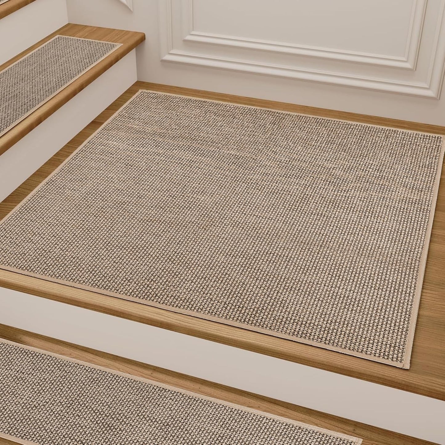 15pcs Stairs Treads and 1 Landing Carpet, Breathable Chenille Stair Carpet Non Slip for Wooden Steps Rubber Backing Stairs Runner Indoor Treads Stair Covers Mat 8"X30" and 30"X30"