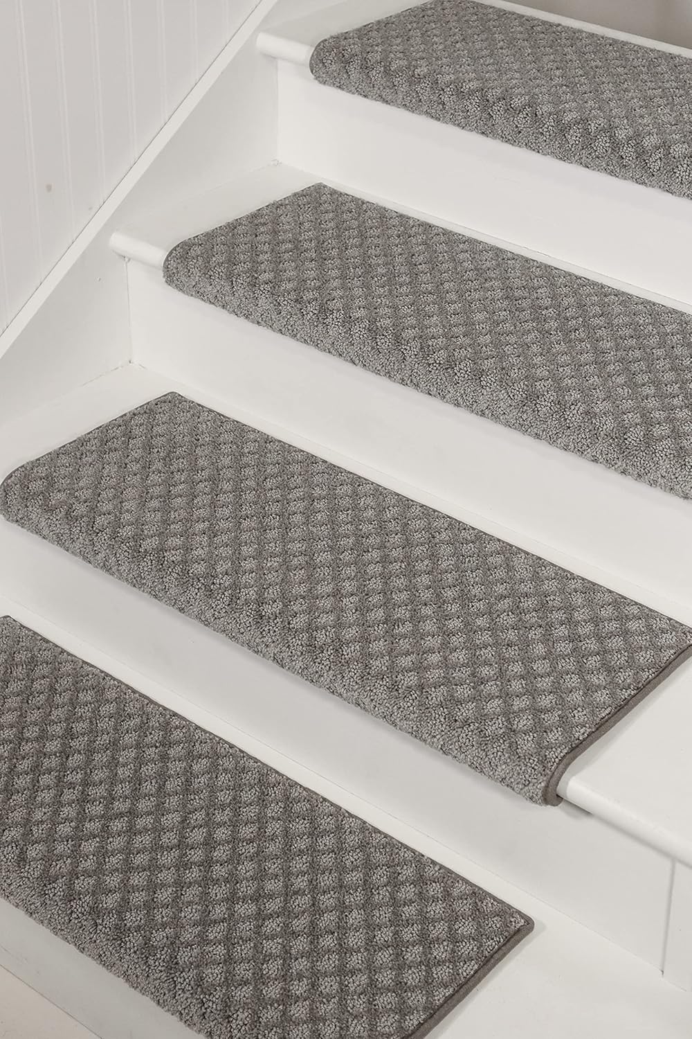 Oak Valley Designs™ Rounded Bullnose Carpet Stair Treads - Anti Slip Indoor Stair Mats for Wooden Stairs, Style: Bayside Charm, Crystal Canyon 27" W X 9.75" D (Set of 14)