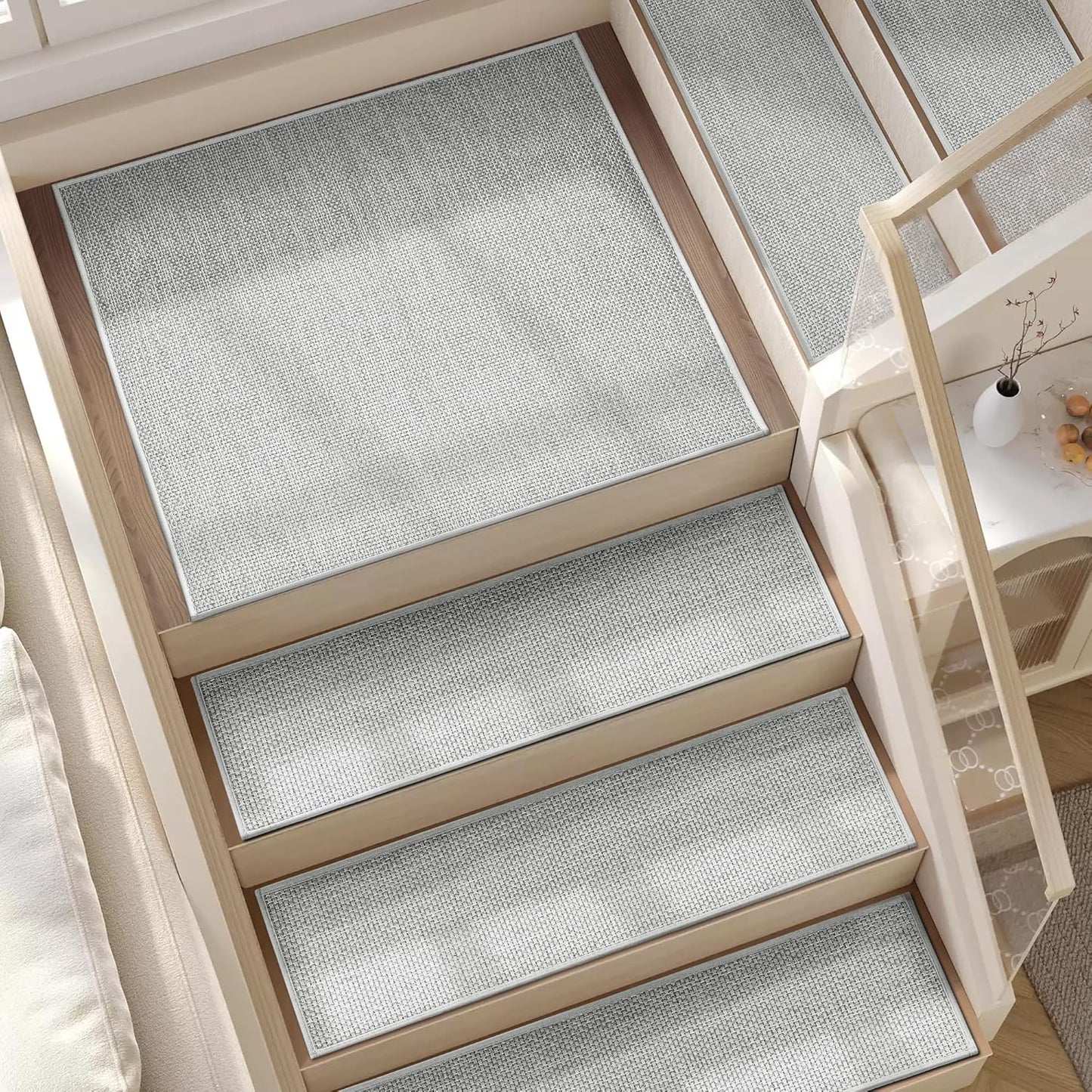 15pcs Stairs Treads and 1 Landing Carpet, Breathable Chenille Stair Carpet Non Slip for Wooden Steps Rubber Backing Stairs Runner Indoor Treads Stair Covers Mat 8"X30" and 30"X30"