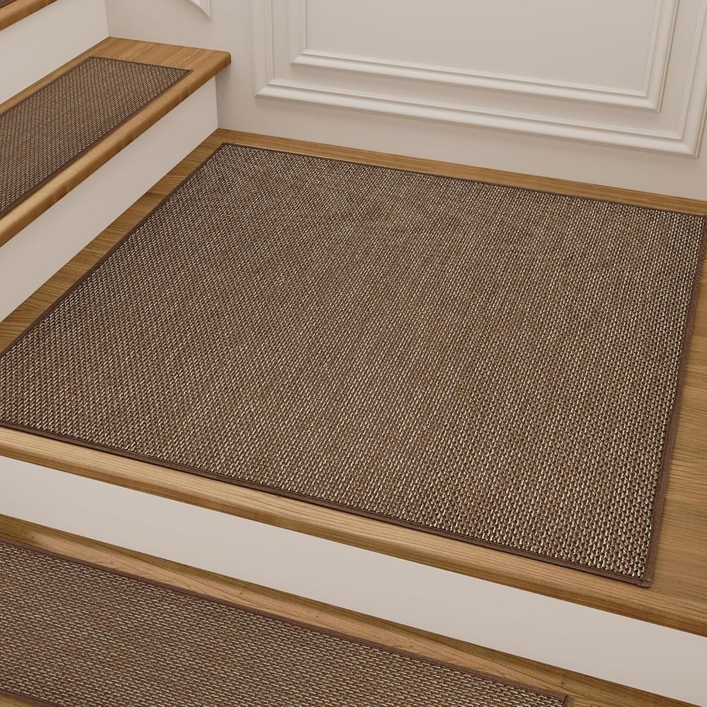 15pcs Stairs Treads and 1 Landing Carpet, Breathable Chenille Stair Carpet Non Slip for Wooden Steps Rubber Backing Stairs Runner Indoor Treads Stair Covers Mat 8"X30" and 30"X30"