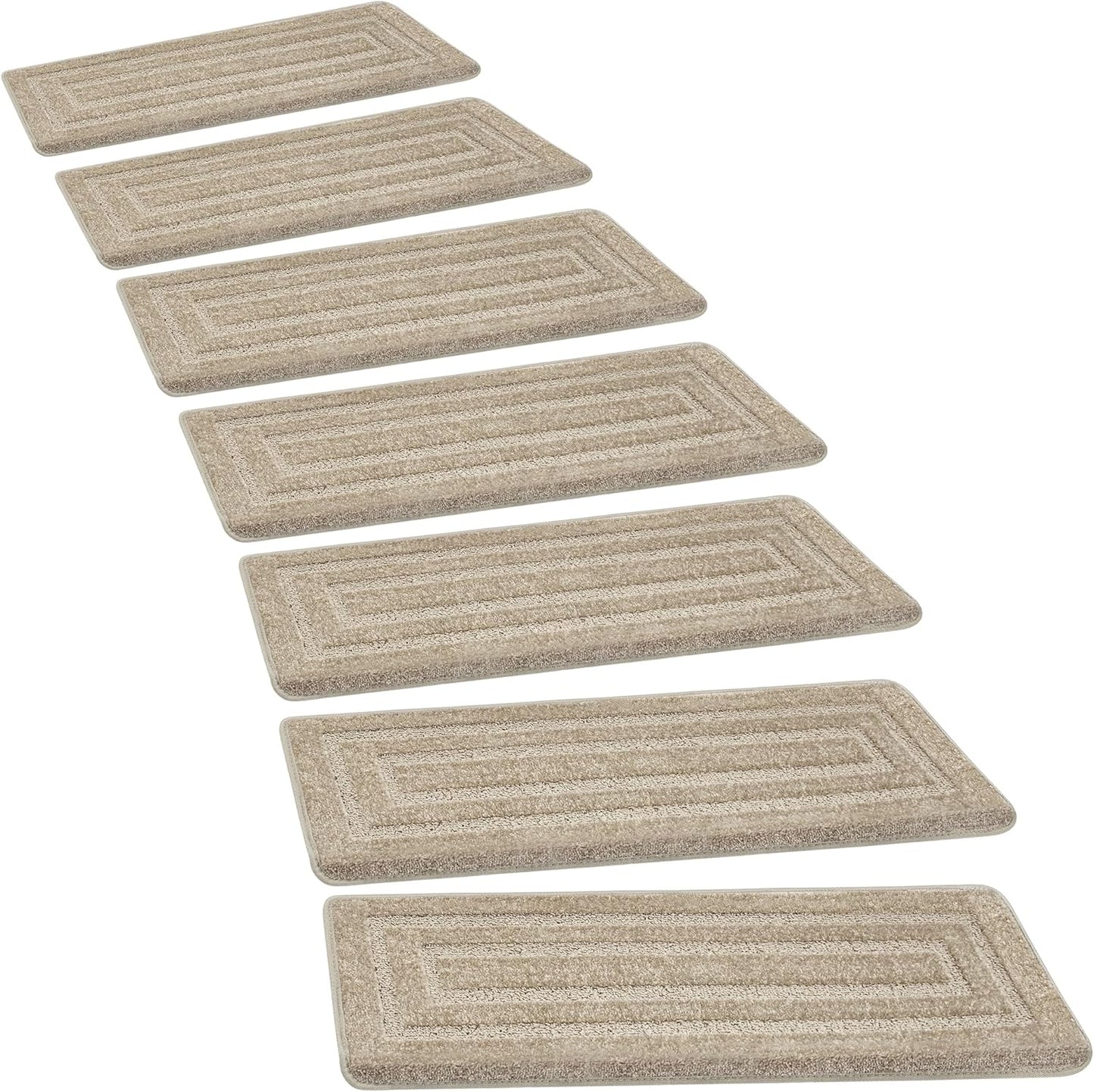 PURE ERA Bullnose Carpet Stair Treads Set Tape Free Non-Slip Indoor Stair Protectors Pet Friendly Rugs Covers Soft Skid Resistant Washable Reusable 9.5" x 30"(14 Pieces,Cream Gray)