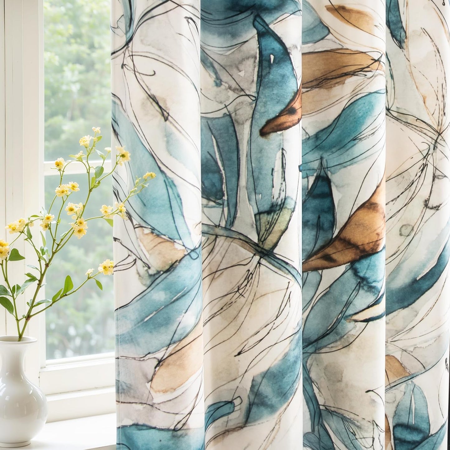 SUBRTEX Blackout Curtains 52Wx84L, Room Darkening Floral Curtains, Thermal Insulated 2 Panels Window Drapes, Boho Farmhouse Curtains for Living Room Bedroom Window Treatments, Blue