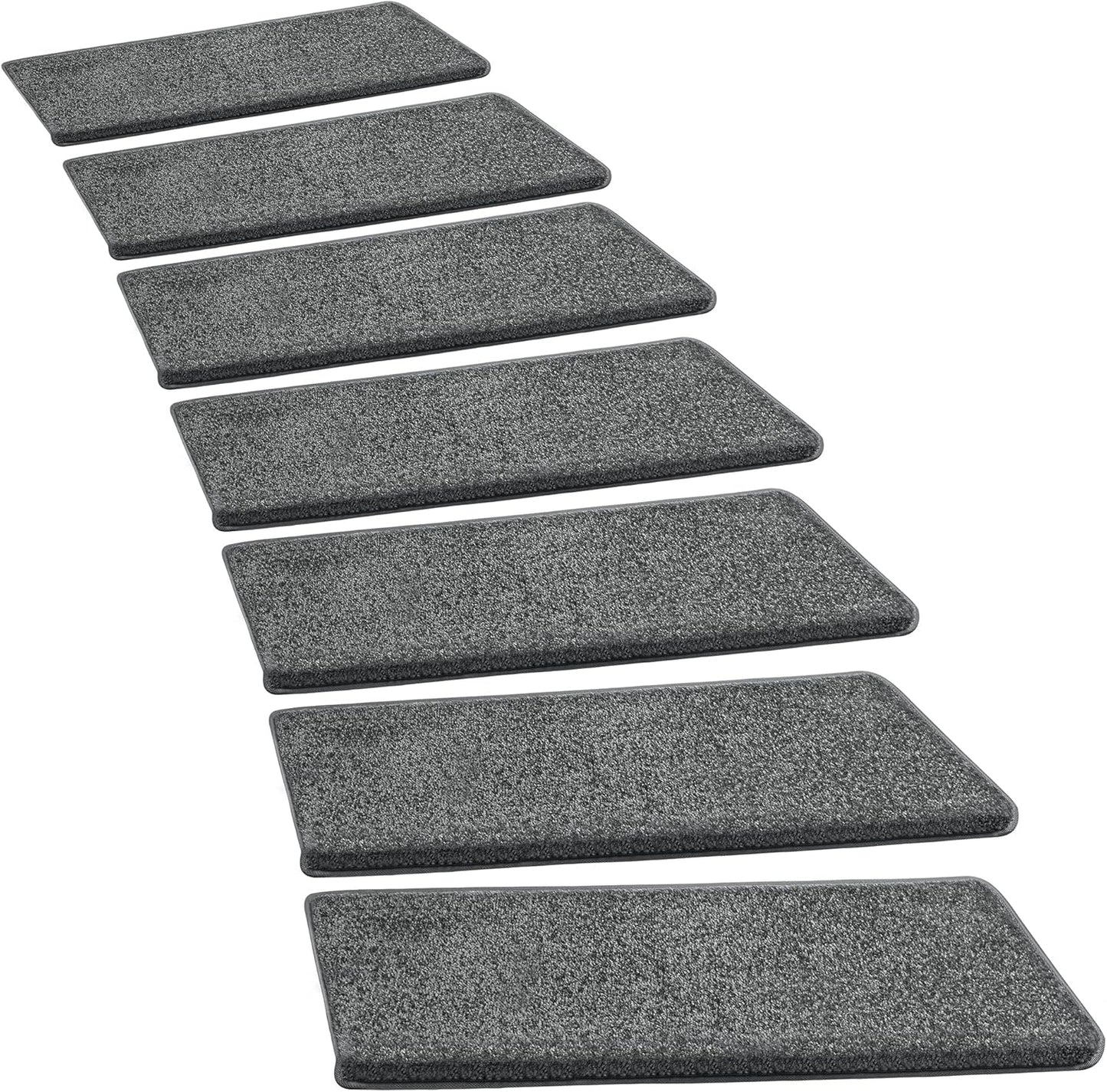 PURE ERA Bullnose Carpet Stair Treads Set Tape Free Non-Slip Indoor Stair Protectors Pet Friendly Rugs Covers Soft Skid Resistant Washable Reusable 9.5" x 30"(14 Pieces,Cream Gray)