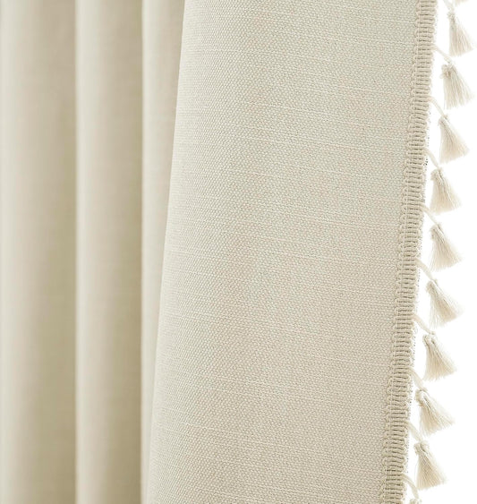 Linen Blackout Curtains for Living Room 84 Inches Long Boho Black Out Curtains for Bedroom Thermal Insulated Light Blocking Drapes 2 Panels Set Noise Reduction Curtain