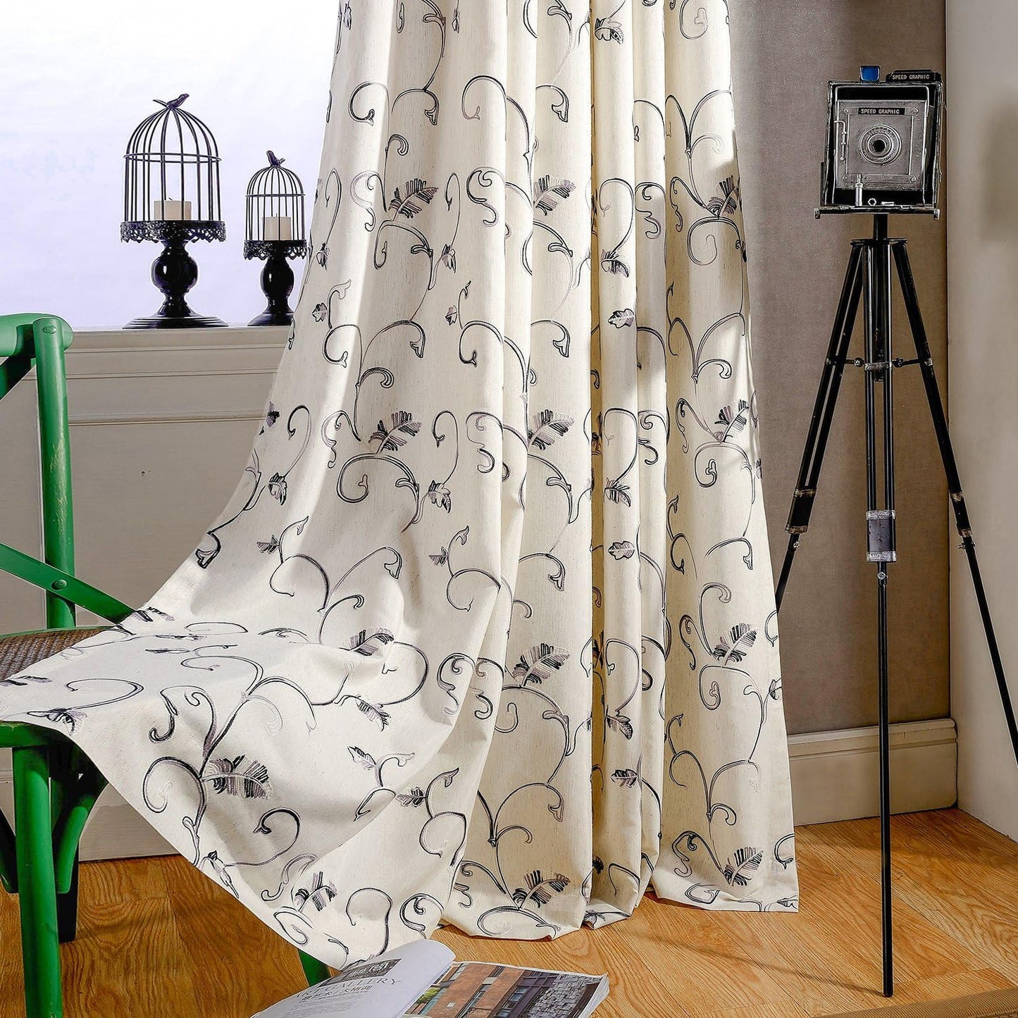 VOGOL Light Brown Leaves Printed Curtains & Drapes, 2 Panels Light Filtering Privacy Curtains for Bedroom Living Room, 52 x 84 Inches Linen Textured Window Treatment, Grommet Top