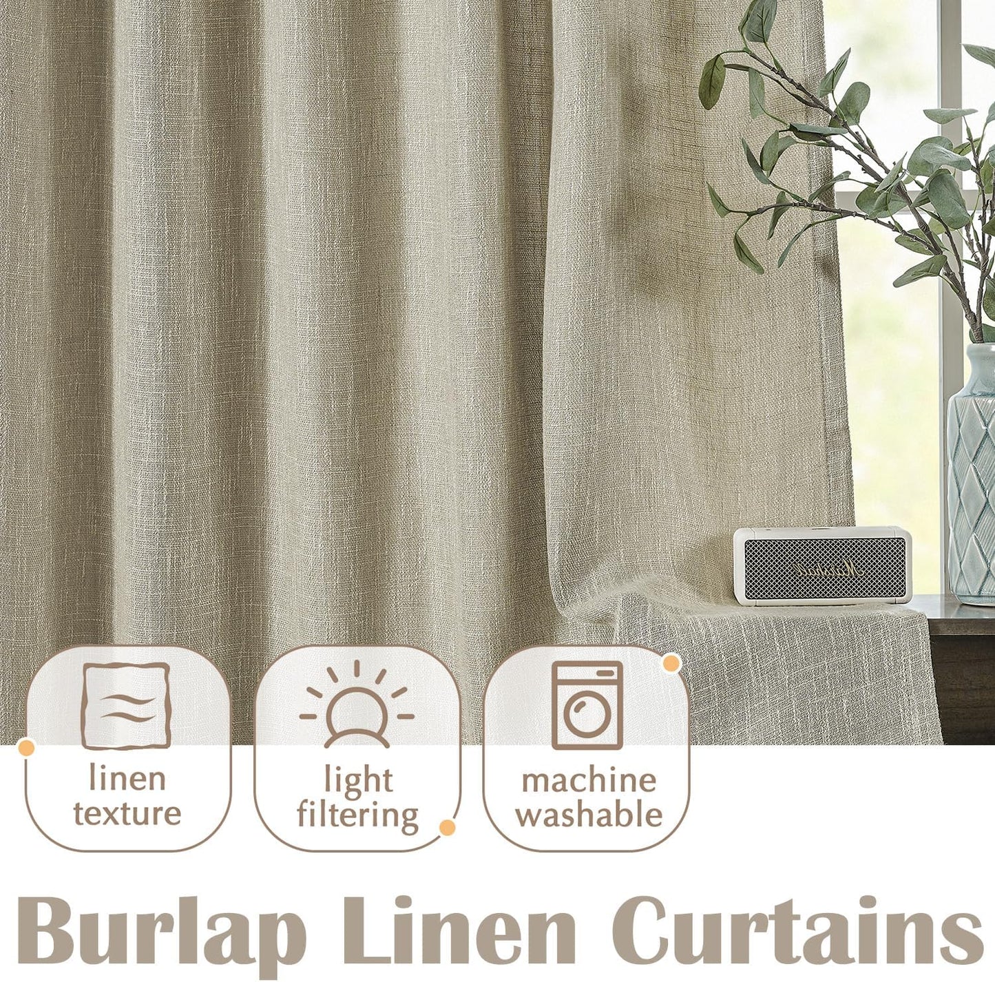 JINCHAN Burlap Look Blackout Curtains, 84 Inch Lined Linen Look Panels for Bedroom & Living Room, Darkening Window Curtains, Taupe, 2 Panels