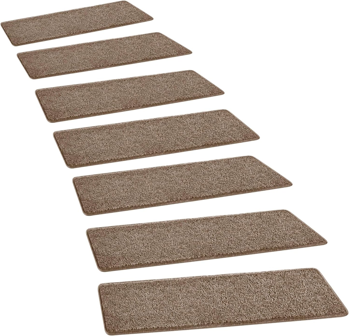 PURE ERA Bullnose Carpet Stair Treads Set Tape Free Non-Slip Indoor Stair Protectors Pet Friendly Rugs Covers Soft Skid Resistant Washable Reusable 9.5" x 30"(14 Pieces,Cream Gray)