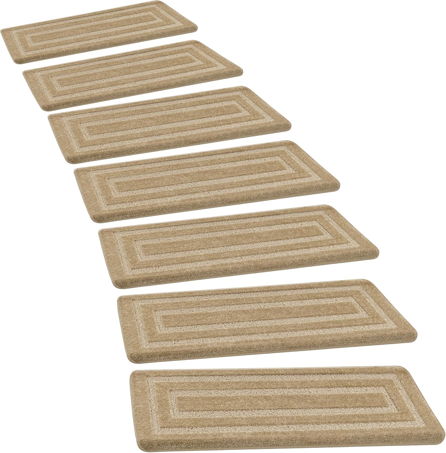 PURE ERA Bullnose Carpet Stair Treads Set Tape Free Non-Slip Indoor Stair Protectors Pet Friendly Rugs Covers Soft Skid Resistant Washable Reusable 9.5" x 30"(14 Pieces,Cream Gray)