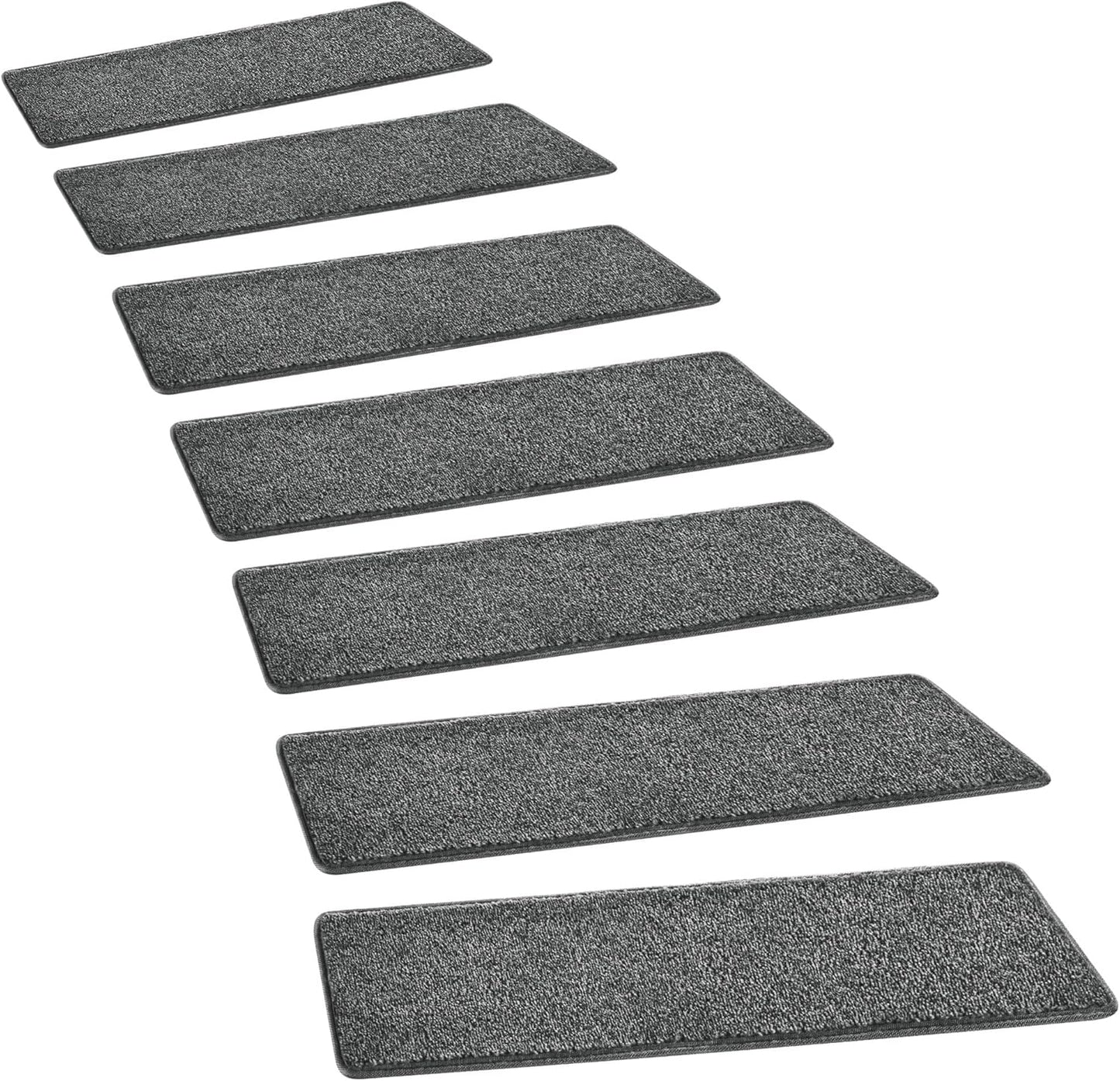PURE ERA Bullnose Carpet Stair Treads Set Tape Free Non-Slip Indoor Stair Protectors Pet Friendly Rugs Covers Soft Skid Resistant Washable Reusable 9.5" x 30"(14 Pieces,Cream Gray)