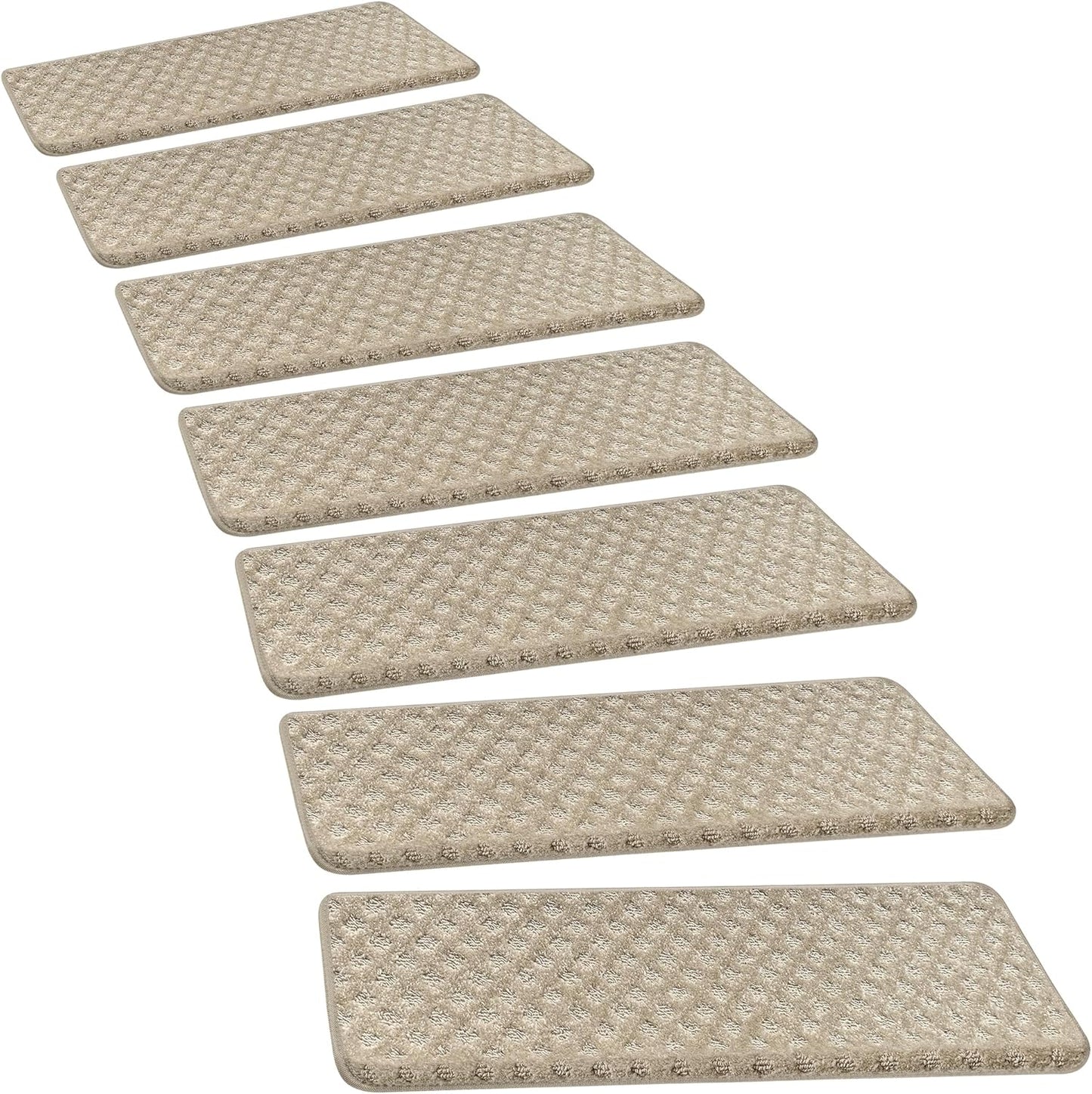 PURE ERA Bullnose Carpet Stair Treads Set Tape Free Non-Slip Indoor Stair Protectors Pet Friendly Rugs Covers Soft Skid Resistant Washable Reusable 9.5" x 30"(14 Pieces,Cream Gray)
