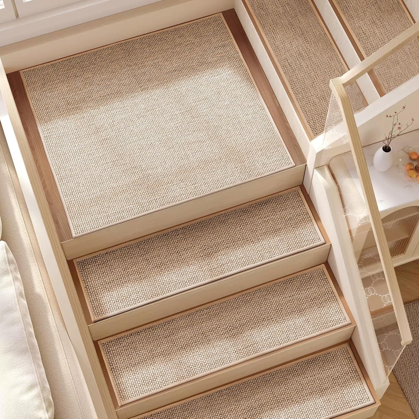 15pcs Stairs Treads and 1 Landing Carpet, Breathable Chenille Stair Carpet Non Slip for Wooden Steps Rubber Backing Stairs Runner Indoor Treads Stair Covers Mat 8"X30" and 30"X30"