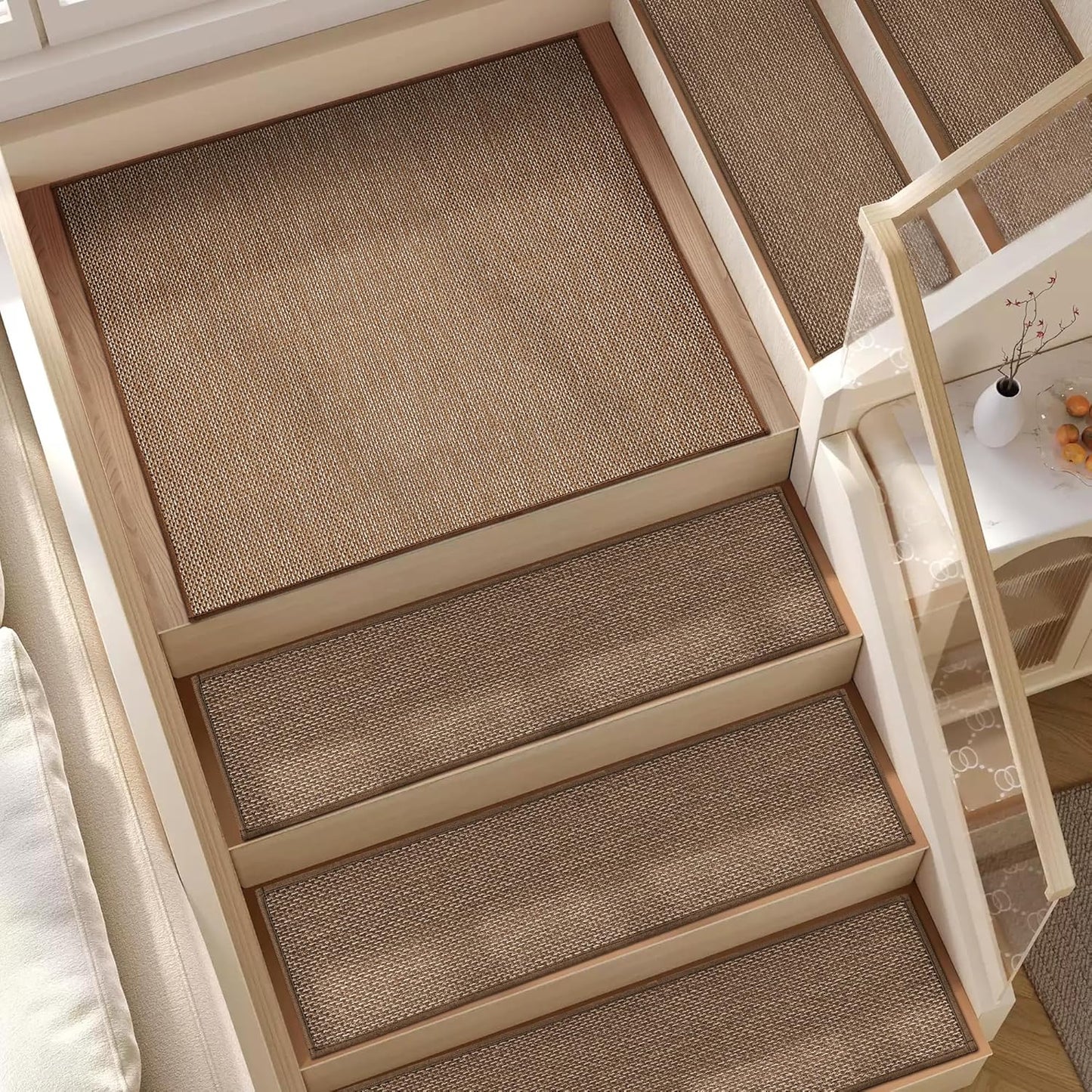 15pcs Stairs Treads and 1 Landing Carpet, Breathable Chenille Stair Carpet Non Slip for Wooden Steps Rubber Backing Stairs Runner Indoor Treads Stair Covers Mat 8"X30" and 30"X30"