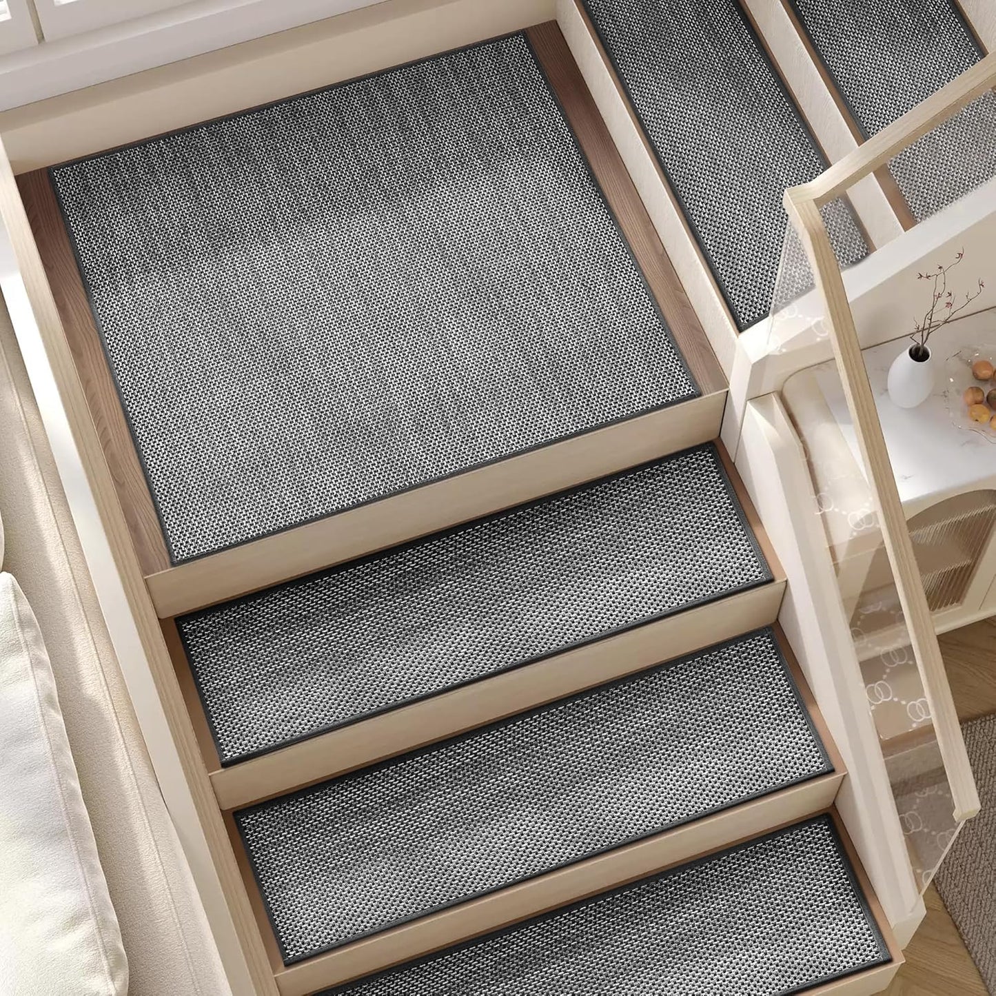 15pcs Stairs Treads and 1 Landing Carpet, Breathable Chenille Stair Carpet Non Slip for Wooden Steps Rubber Backing Stairs Runner Indoor Treads Stair Covers Mat 8"X30" and 30"X30"